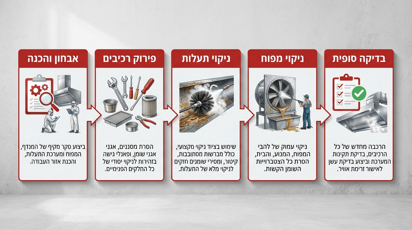 שלבי ניקוי מנדף פיצרייה מקצועי