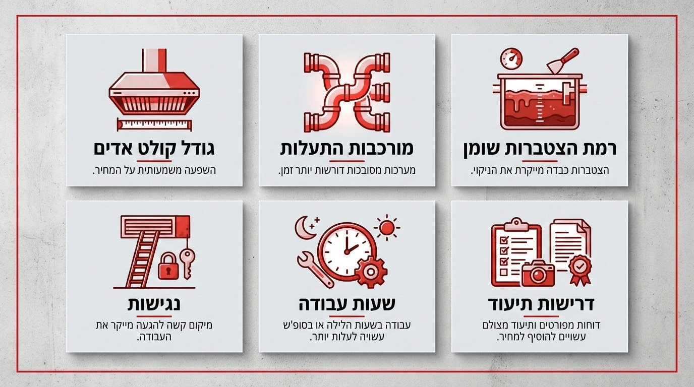 כמה עולה ניקוי מנדף מסעדה כשרה ומה משפיע על המחיר