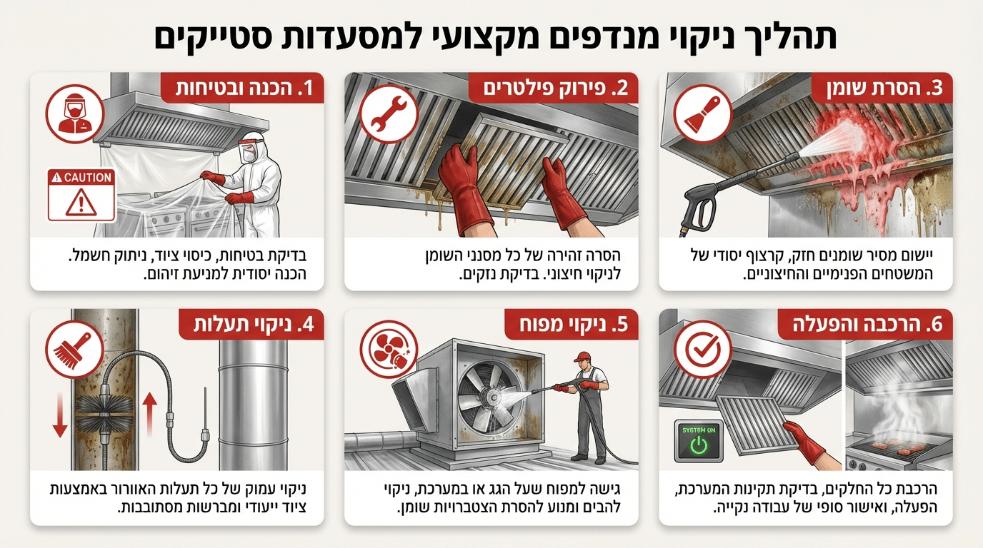 תהליך ניקוי מנדף מקצועי בסטייקייה שלב אחר שלב