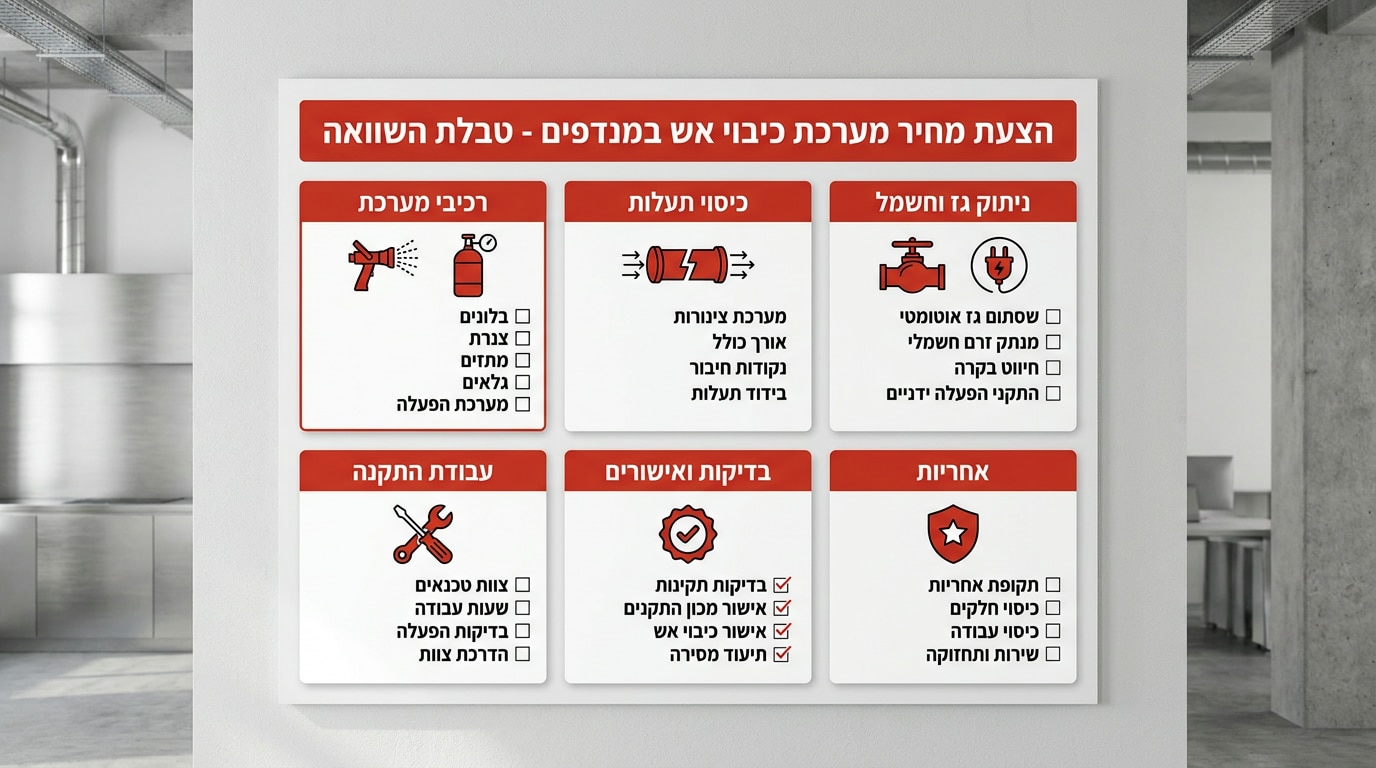 הצעת מחיר למערכת כיבוי מנדף — מה היא חייבת לכלול
