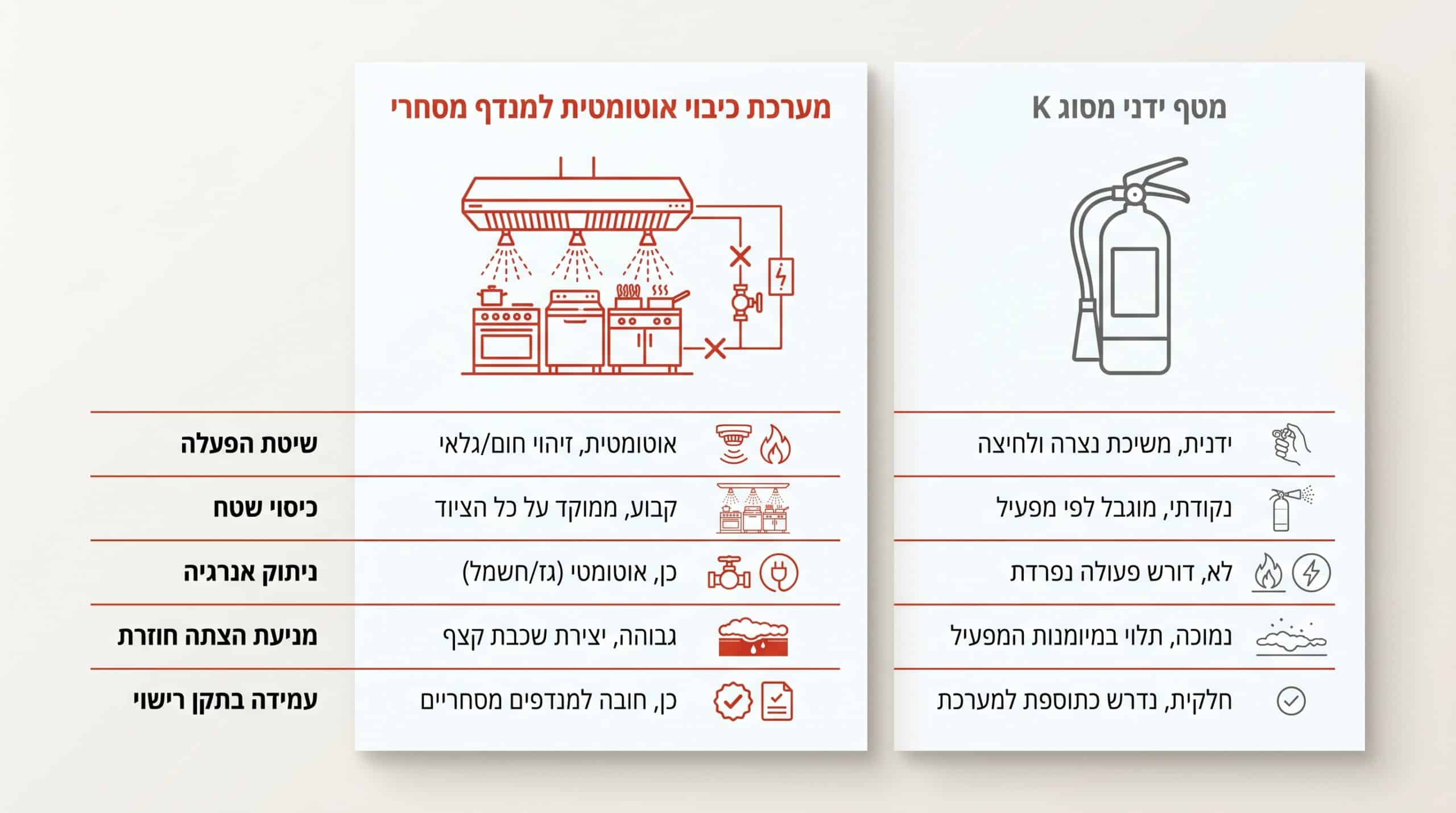 מערכת כיבוי קבועה מול מטף כיבוי ידני במטבח מסחרי